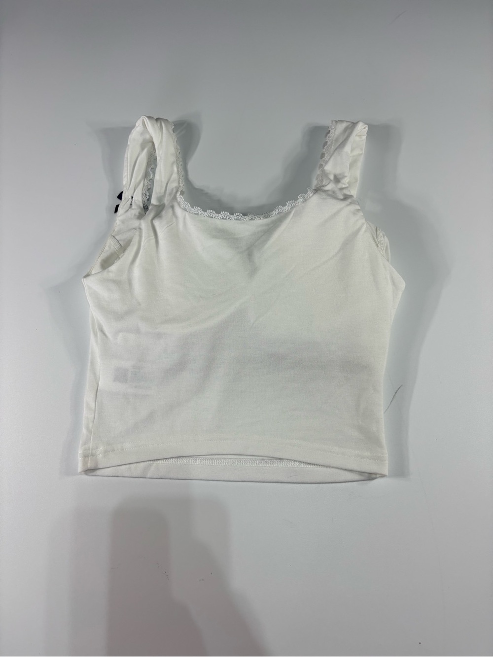 Cider Crop Top Tank White Blue Bows Lace Built In Bra Sz Xs